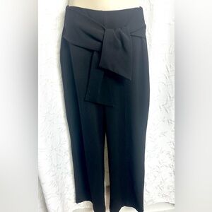 BBJ Los Angeles Black Women's High Rise Wide Legs Front Tie Stretchy Pants Sz M